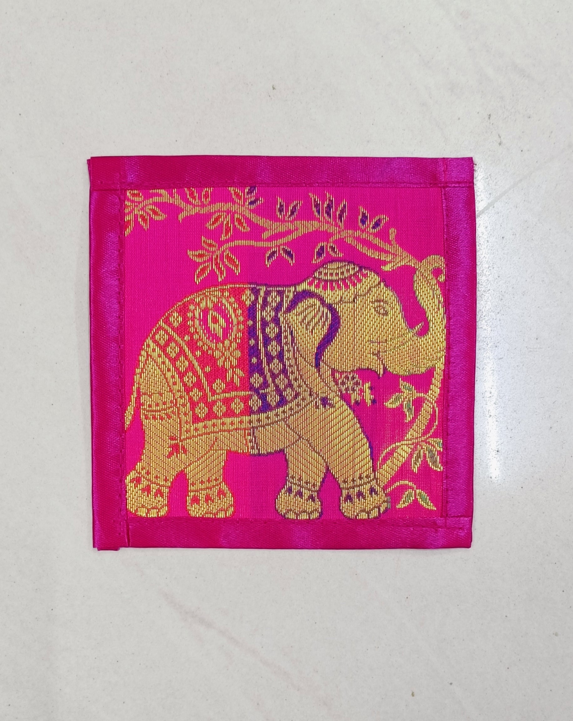Diwali Gift Box with Banarasi Zari Table Runner, Set Of 6 Mats, 6 coaster & 2 laddoo candles