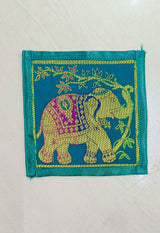 Diwali Gift Box with Banarasi Zari Table Runner, Set Of 6 Mats, 6 coaster & 2 laddoo candles