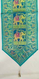 Diwali Gift Box with Banarasi Zari Table Runner, Set Of 6 Mats, 6 coaster & 2 laddoo candles