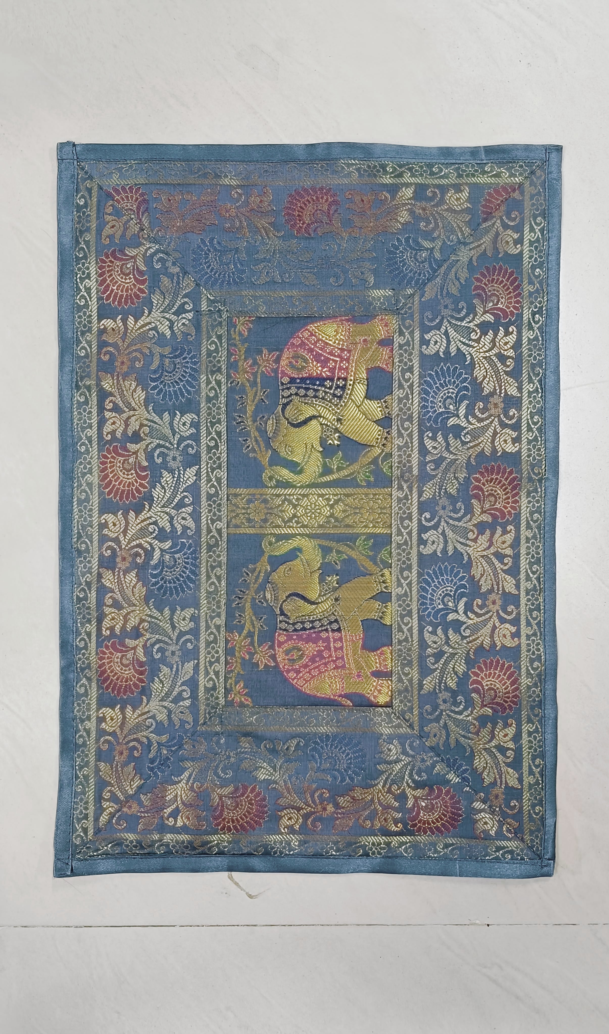Diwali Gift Box with Banarasi Zari Table Runner, Set Of 6 Mats, 6 coaster & 2 laddoo candles
