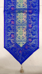 Diwali Gift Box with Banarasi Zari Table Runner, Set Of 6 Mats, 6 coaster & 2 laddoo candles