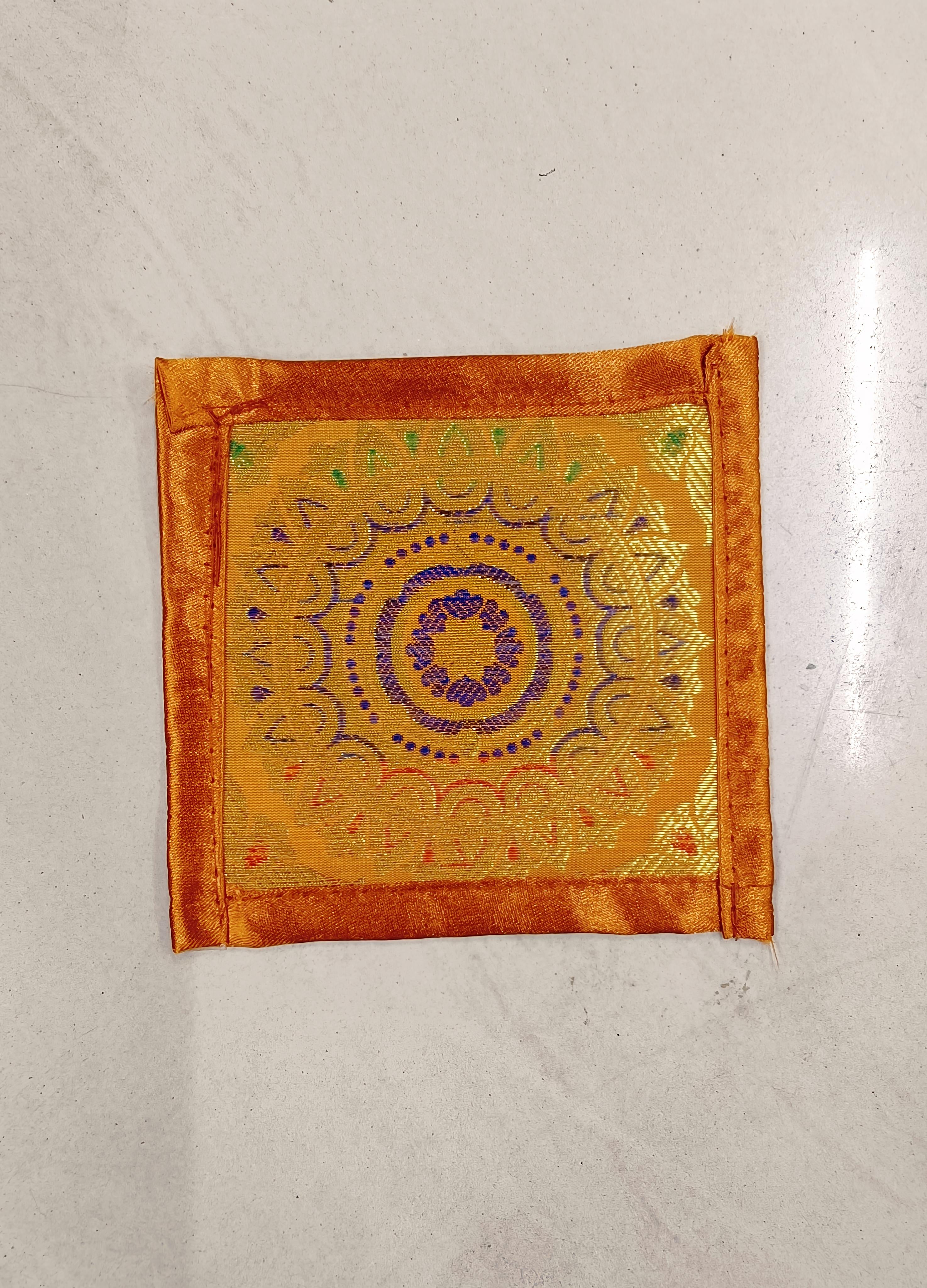 Diwali Gift Box with Banarasi Zari Table Runner, Set Of 6 Mats, 6 coaster & 2 laddoo candles