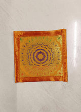 Diwali Gift Box with Banarasi Zari Table Runner, Set Of 6 Mats, 6 coaster & 2 laddoo candles