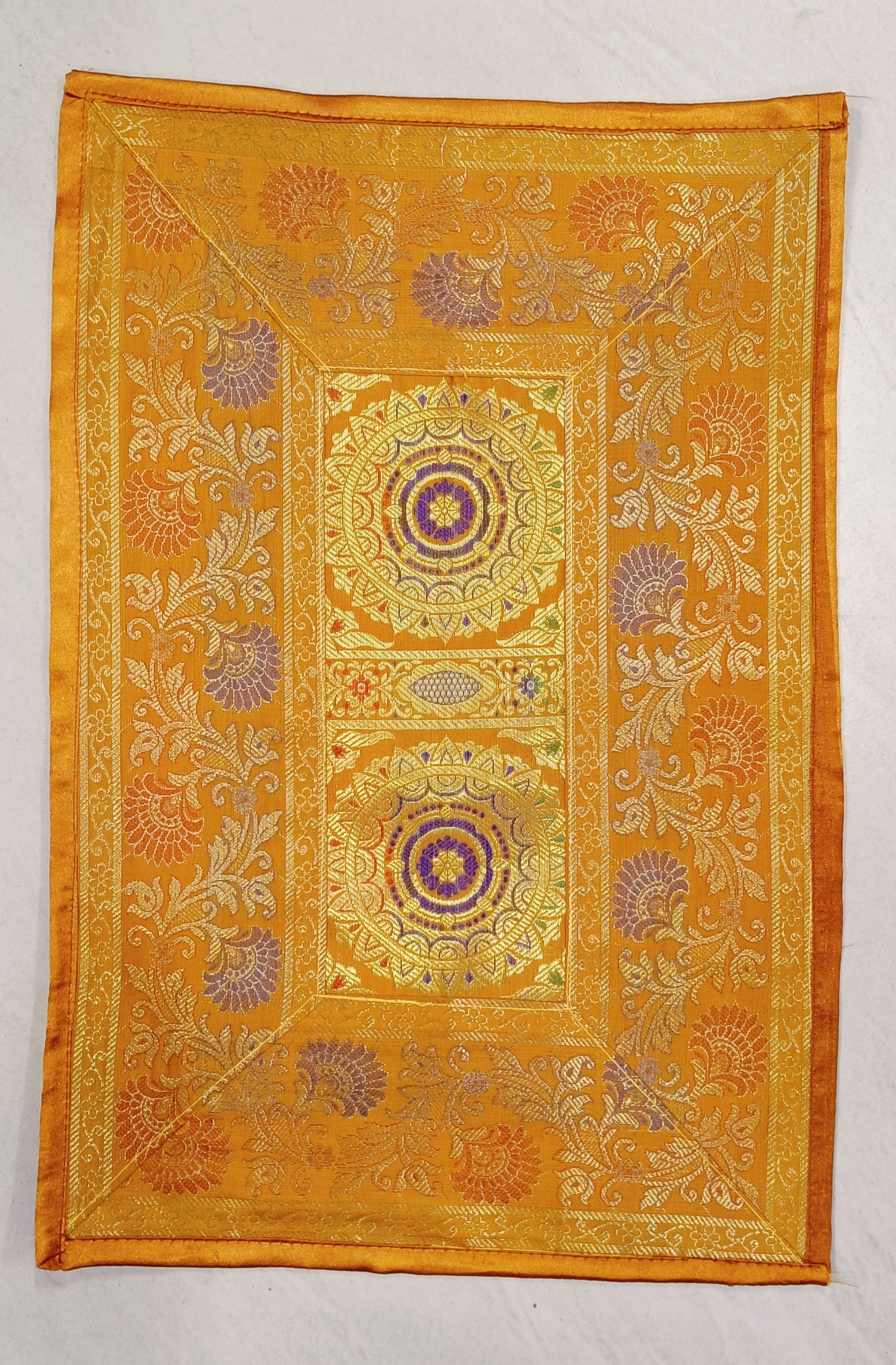 Diwali Gift Box with Banarasi Zari Table Runner, Set Of 6 Mats, 6 coaster & 2 laddoo candles