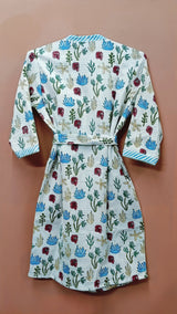 Handblock printed waffle cotton bathrobe for kids - 4-13 years old