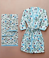 Handblock Printed Waffle Cotton Bathrobe Gift Box for Kids (4-13 Years) – Includes Bath Towel & 2 Hand Towels