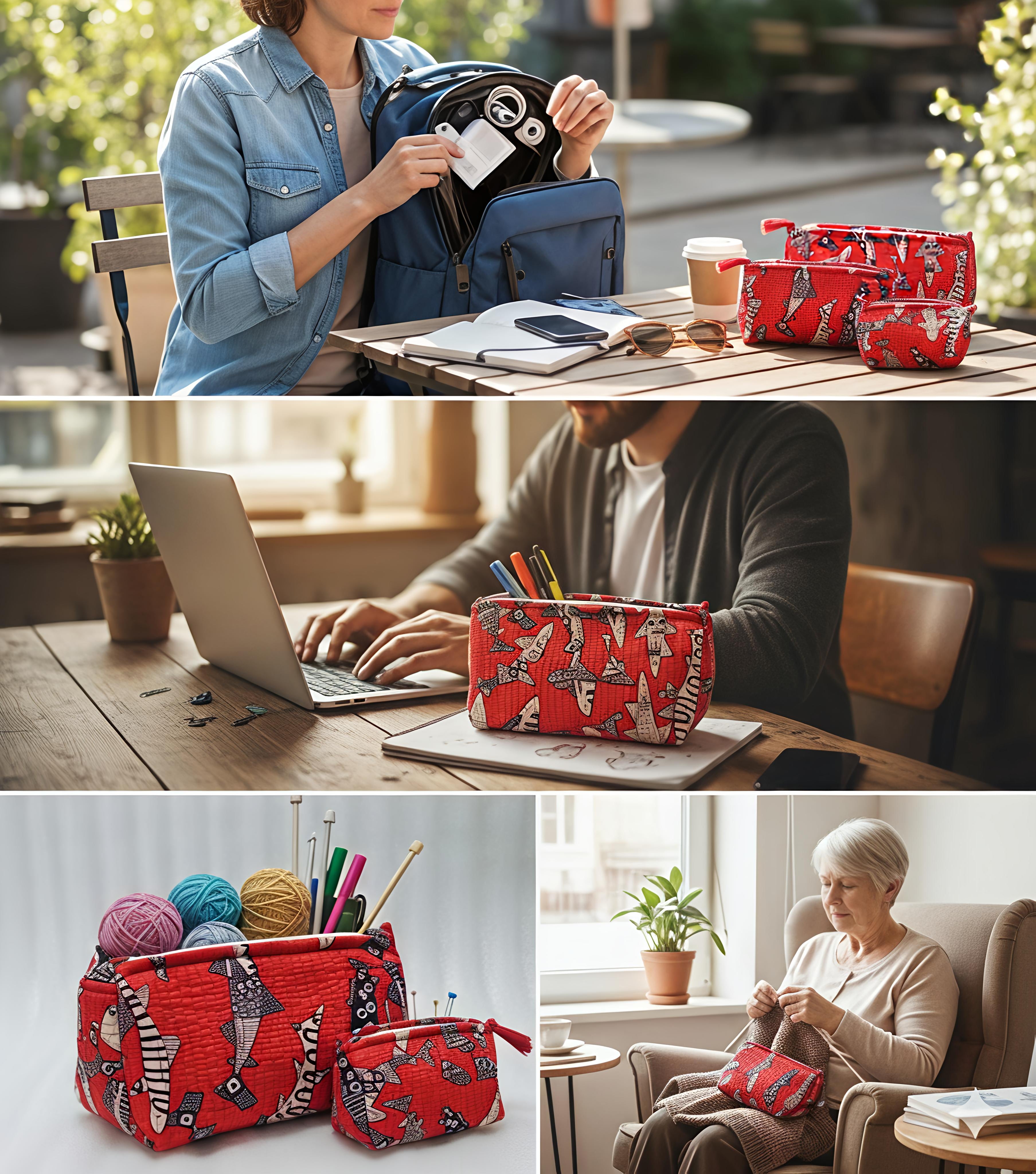 Set of 3 cosmetic bag/pouches with waterproof lining