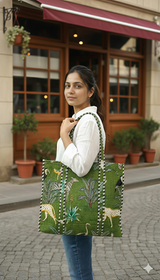 Handblock Printed Quilted Tote Bag without zip/button 17x18x 6 inches