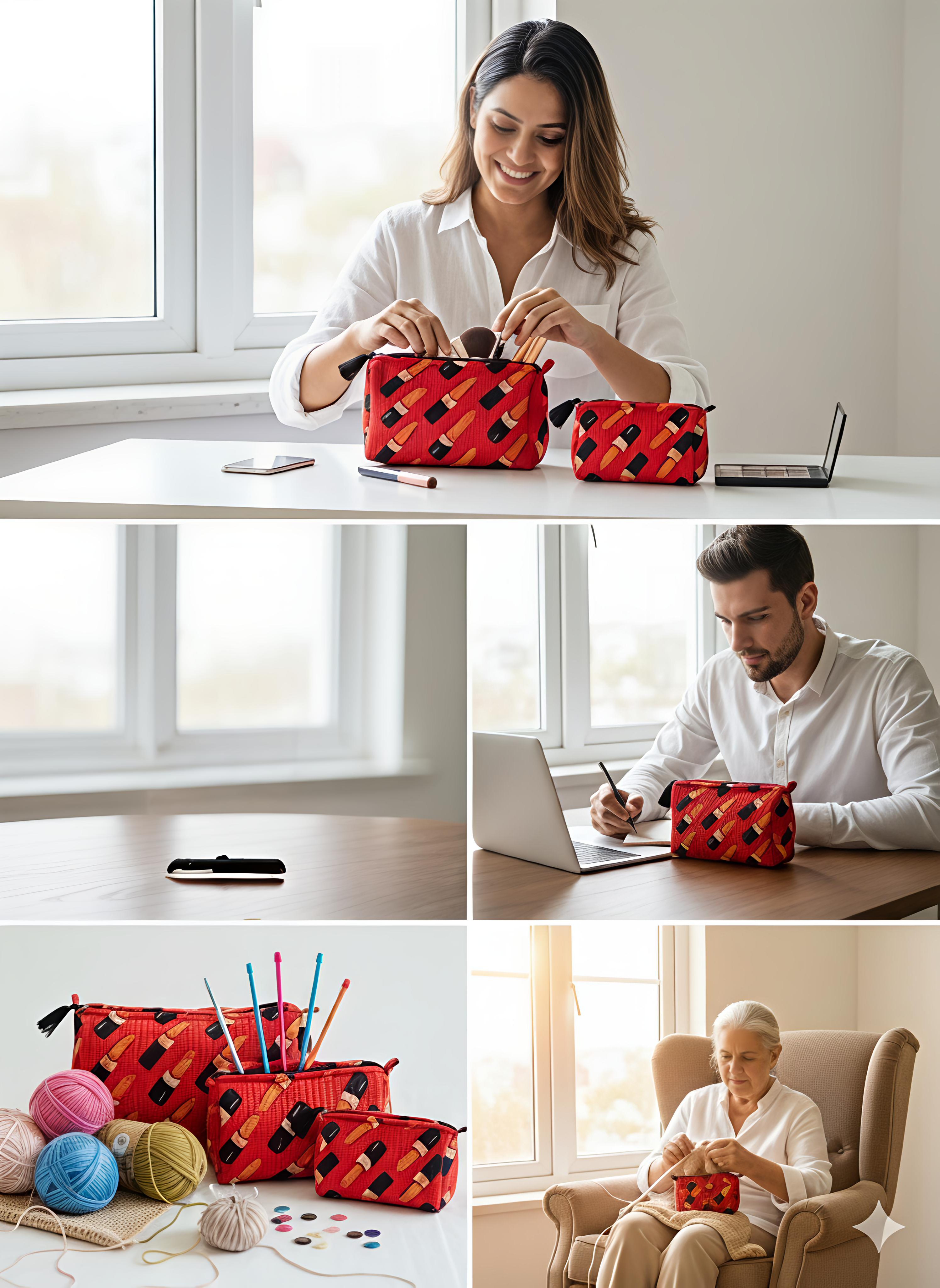 Set of 3 cosmetic bag/pouches with waterproof lining