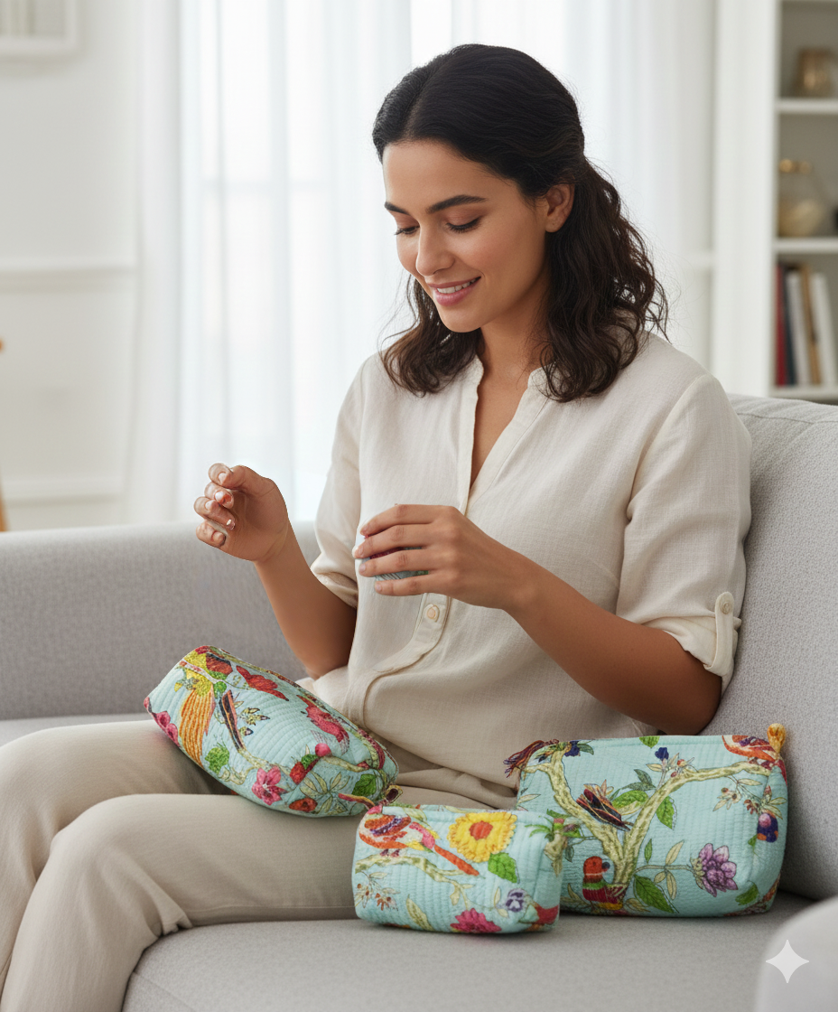 Set of 3 cosmetic bag/pouches with waterproof lining