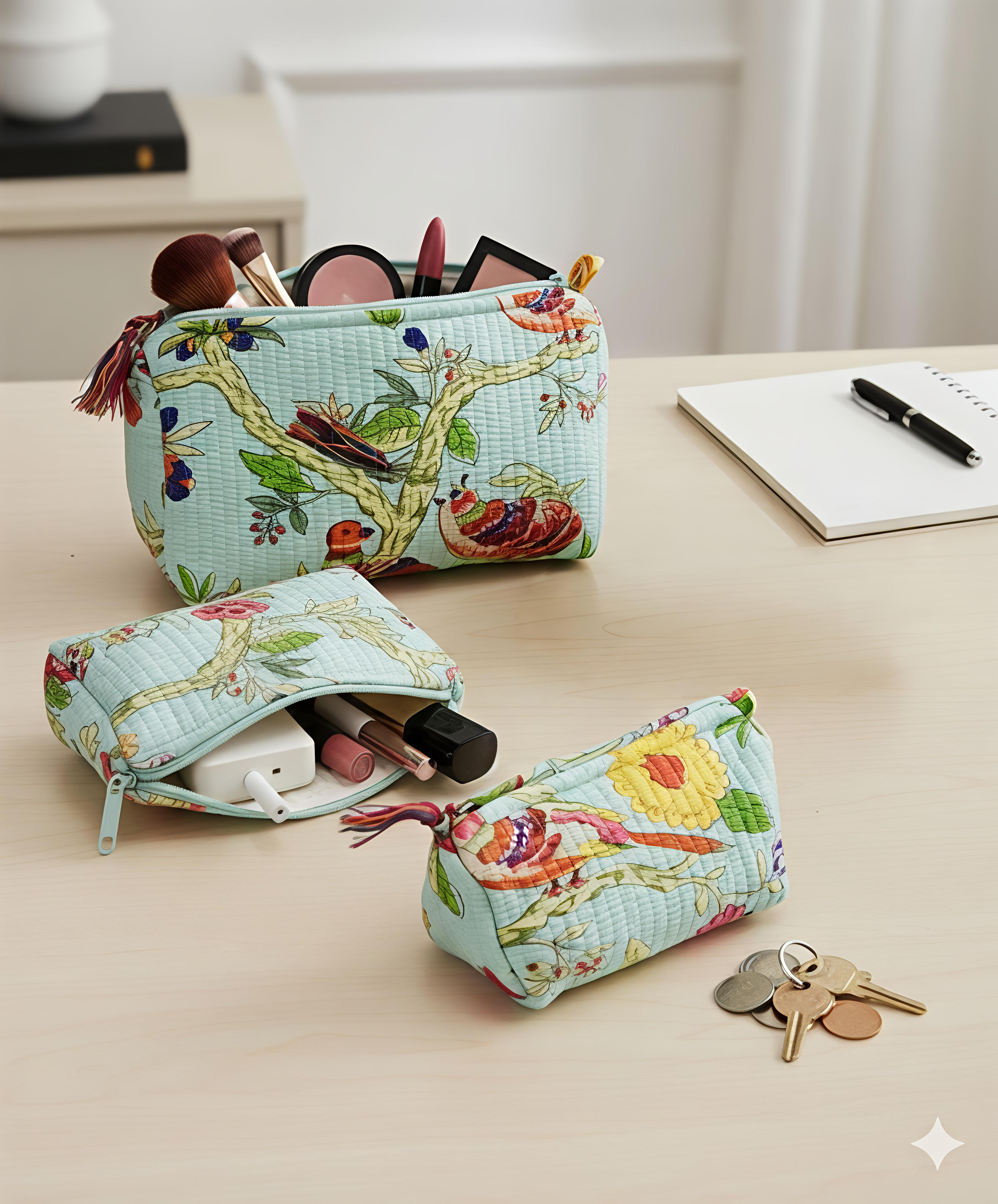 Set of 3 cosmetic bag/pouches with waterproof lining