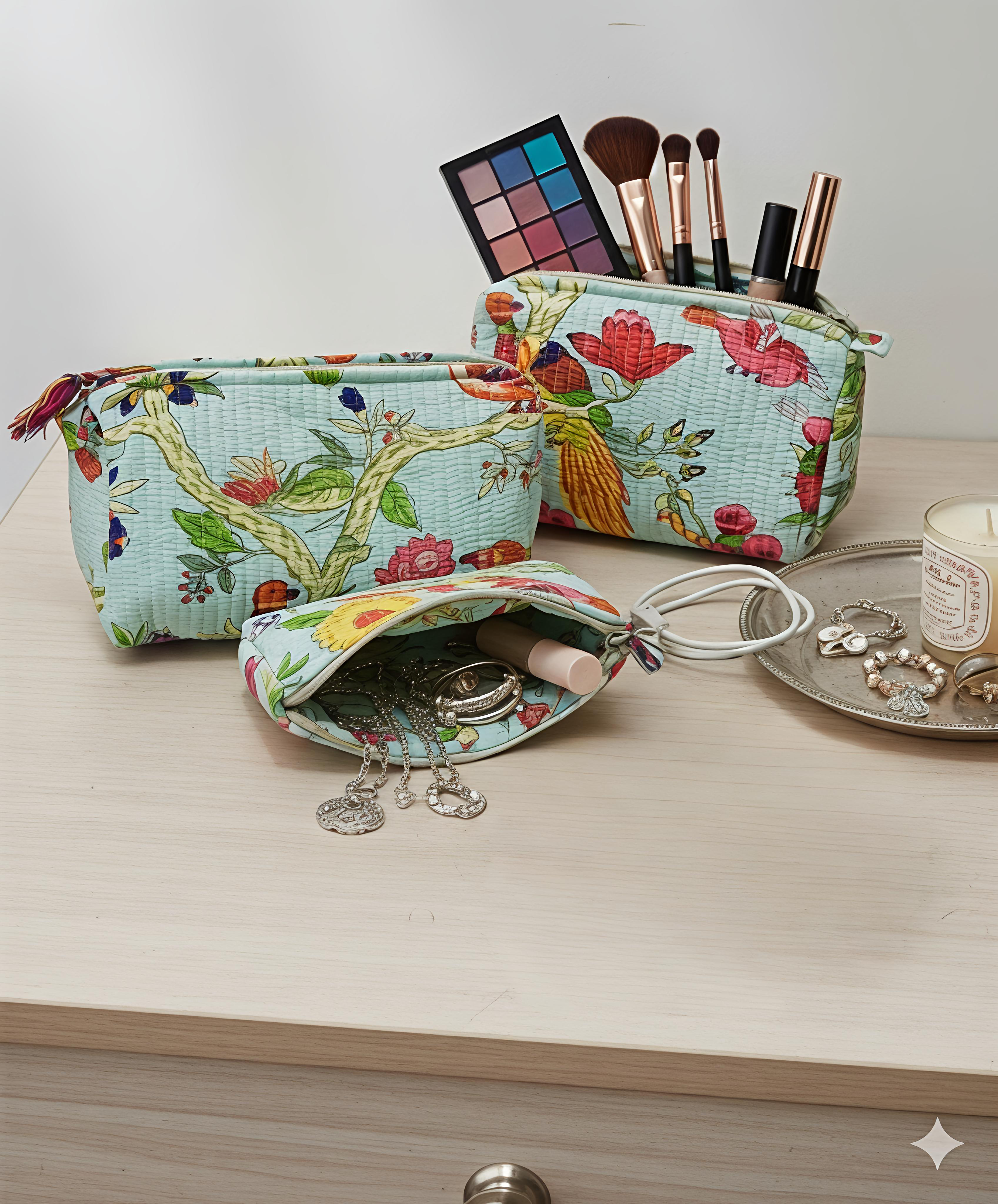 Set of 3 cosmetic bag/pouches with waterproof lining