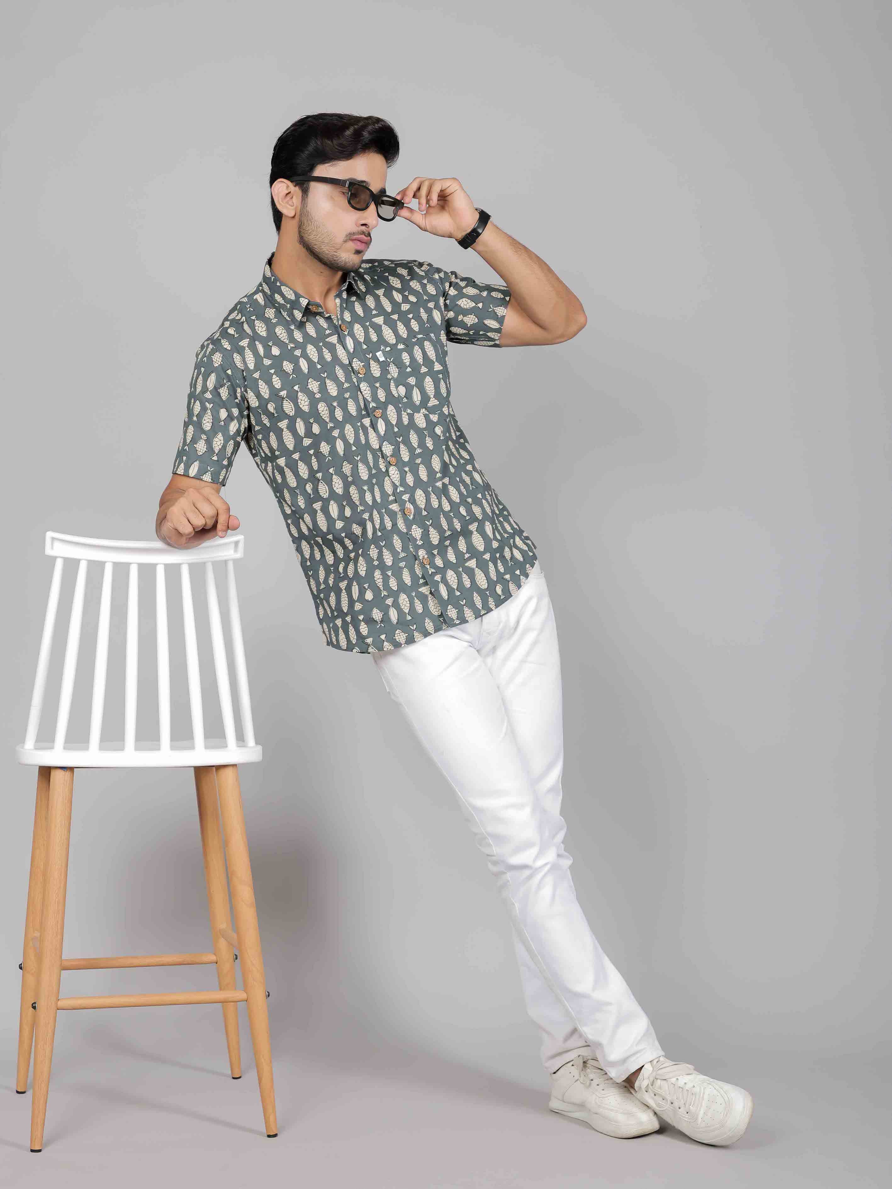 Men by House of Gulab Short Sleeves Cotton Shirt
