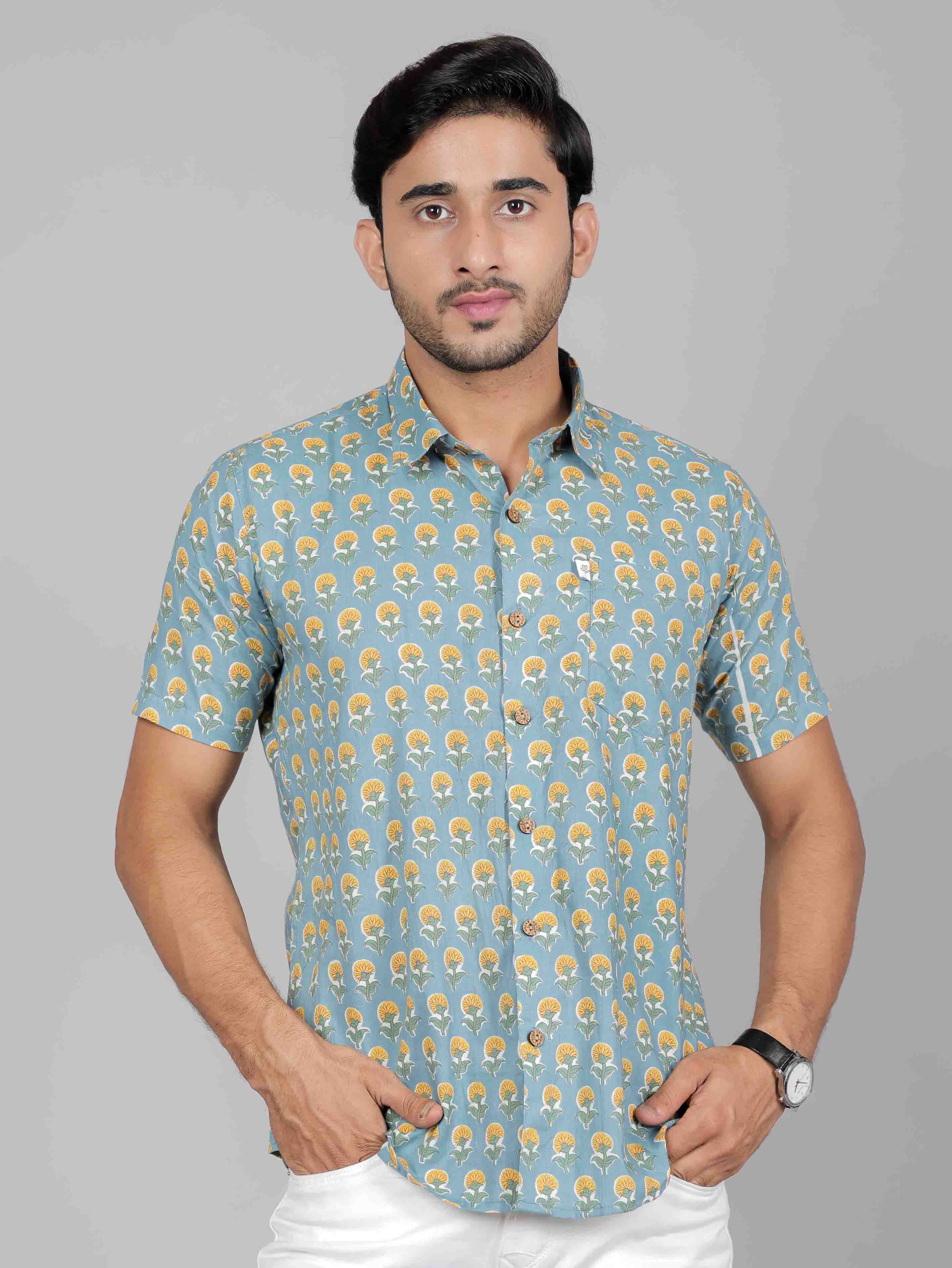 Men by House of Gulab Short Sleeves Cotton Shirt