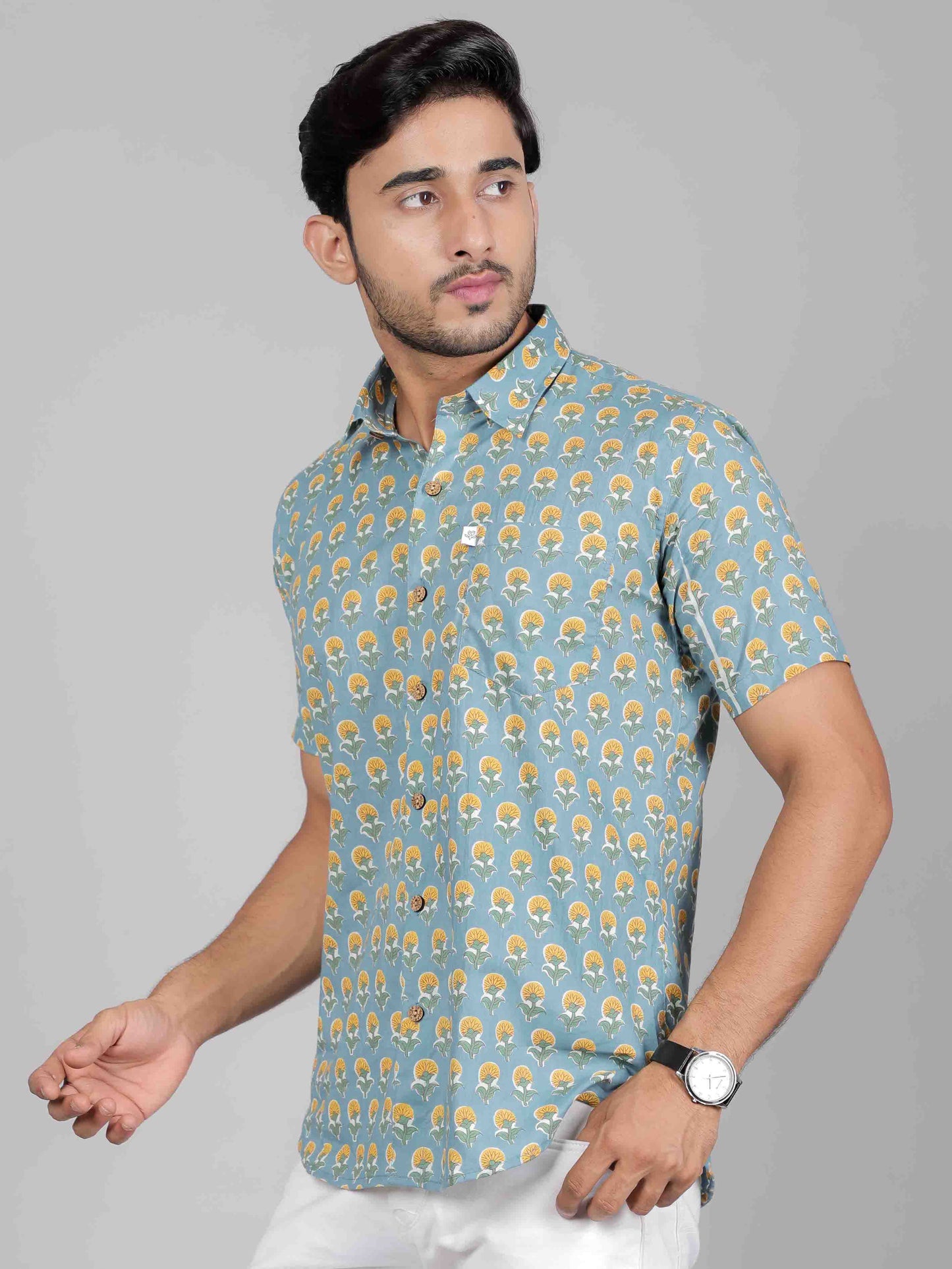 Men by House of Gulab Short Sleeves Cotton Shirt