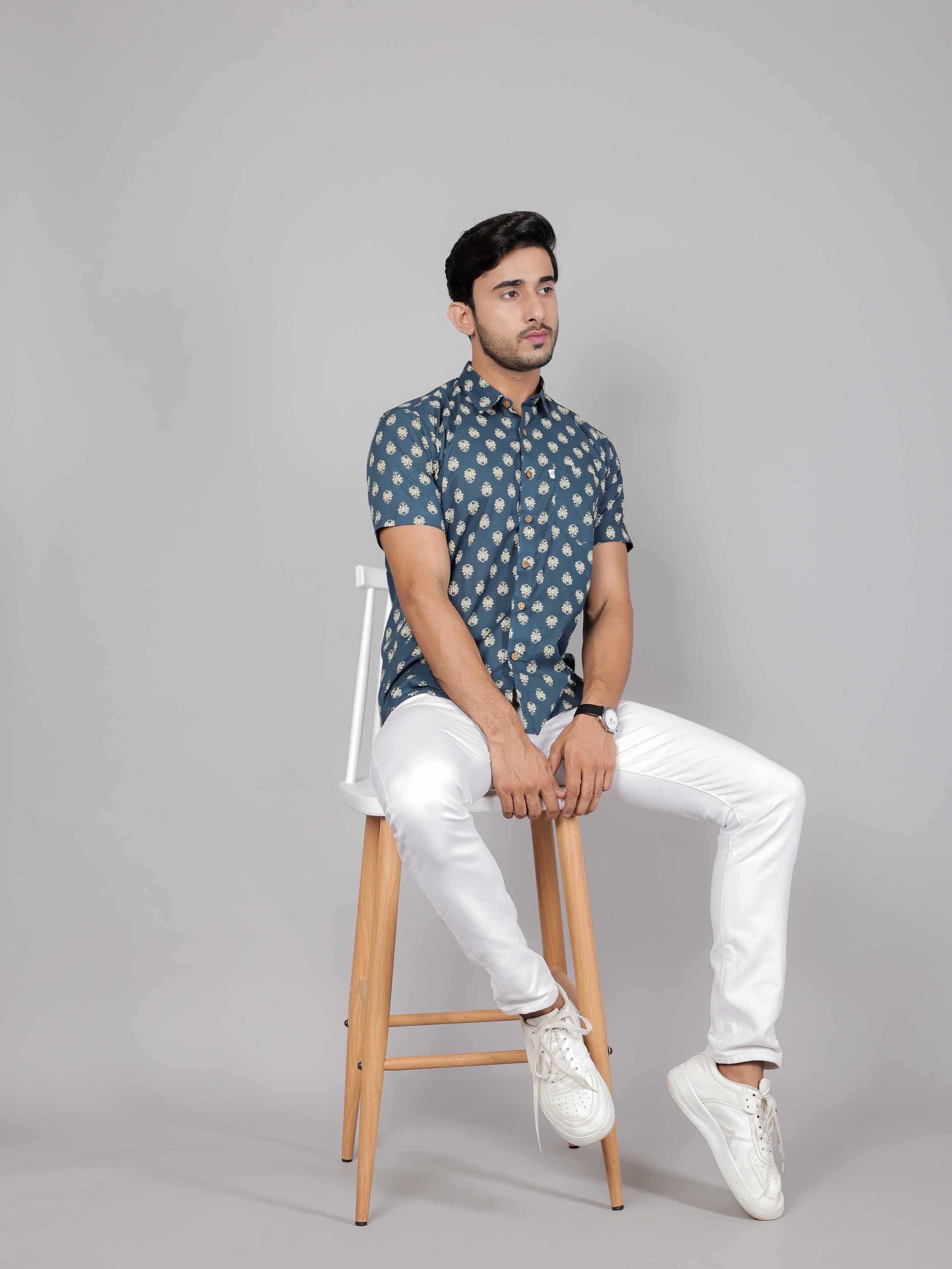 Men by House of Gulab Short Sleeves Cotton Shirt