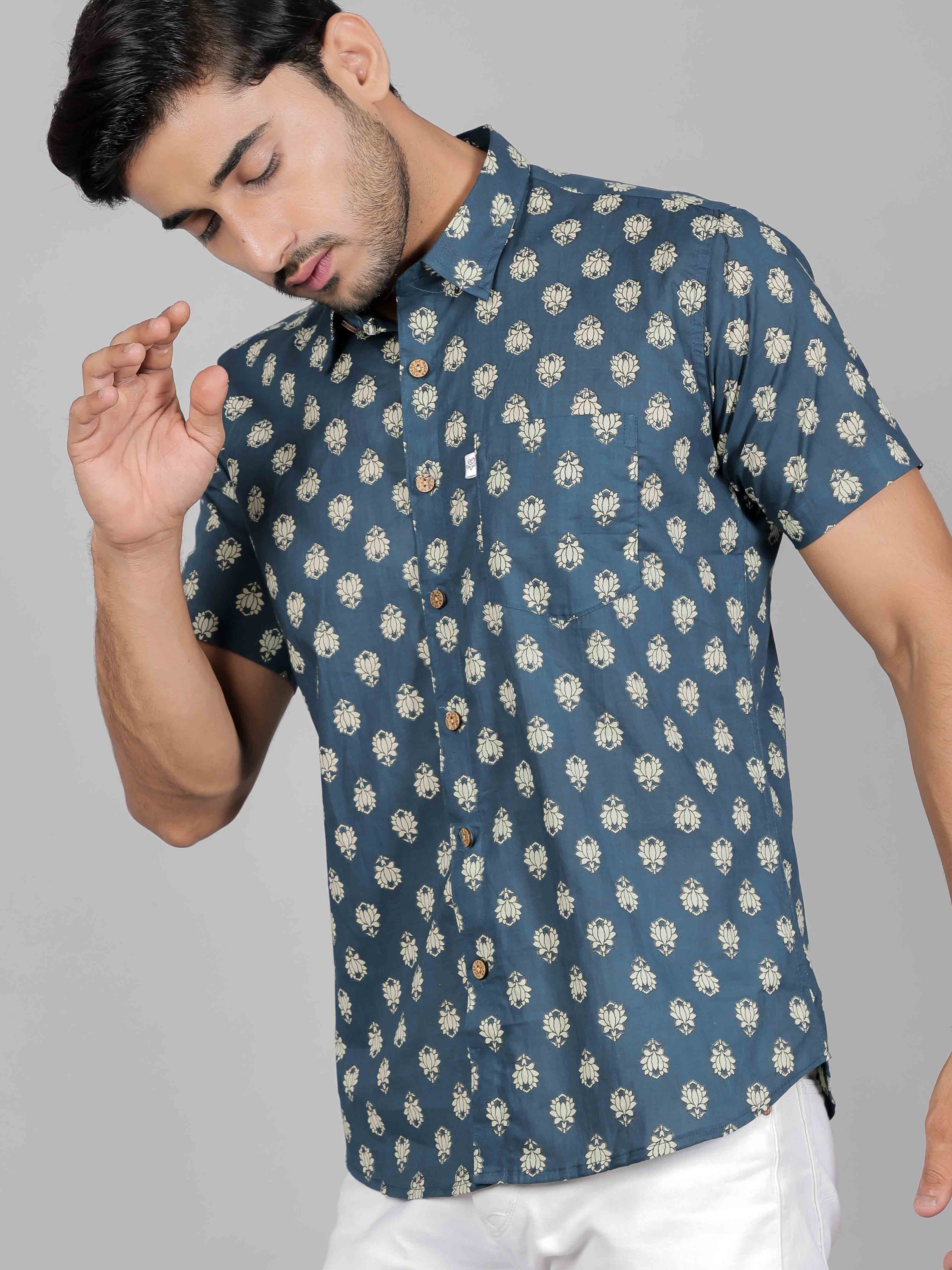 Men by House of Gulab Short Sleeves Cotton Shirt