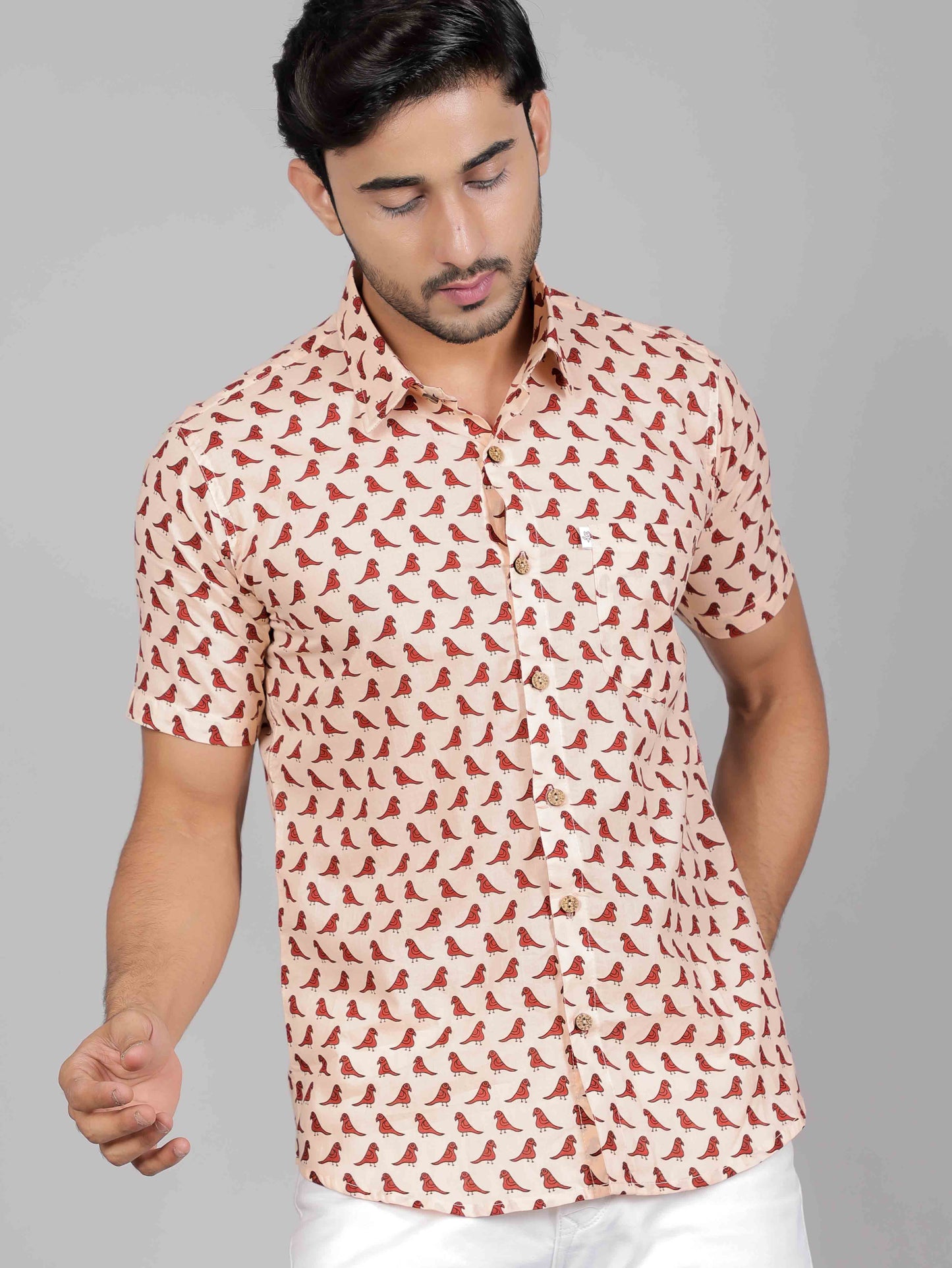 Men by House of Gulab Short Sleeves Cotton Shirt