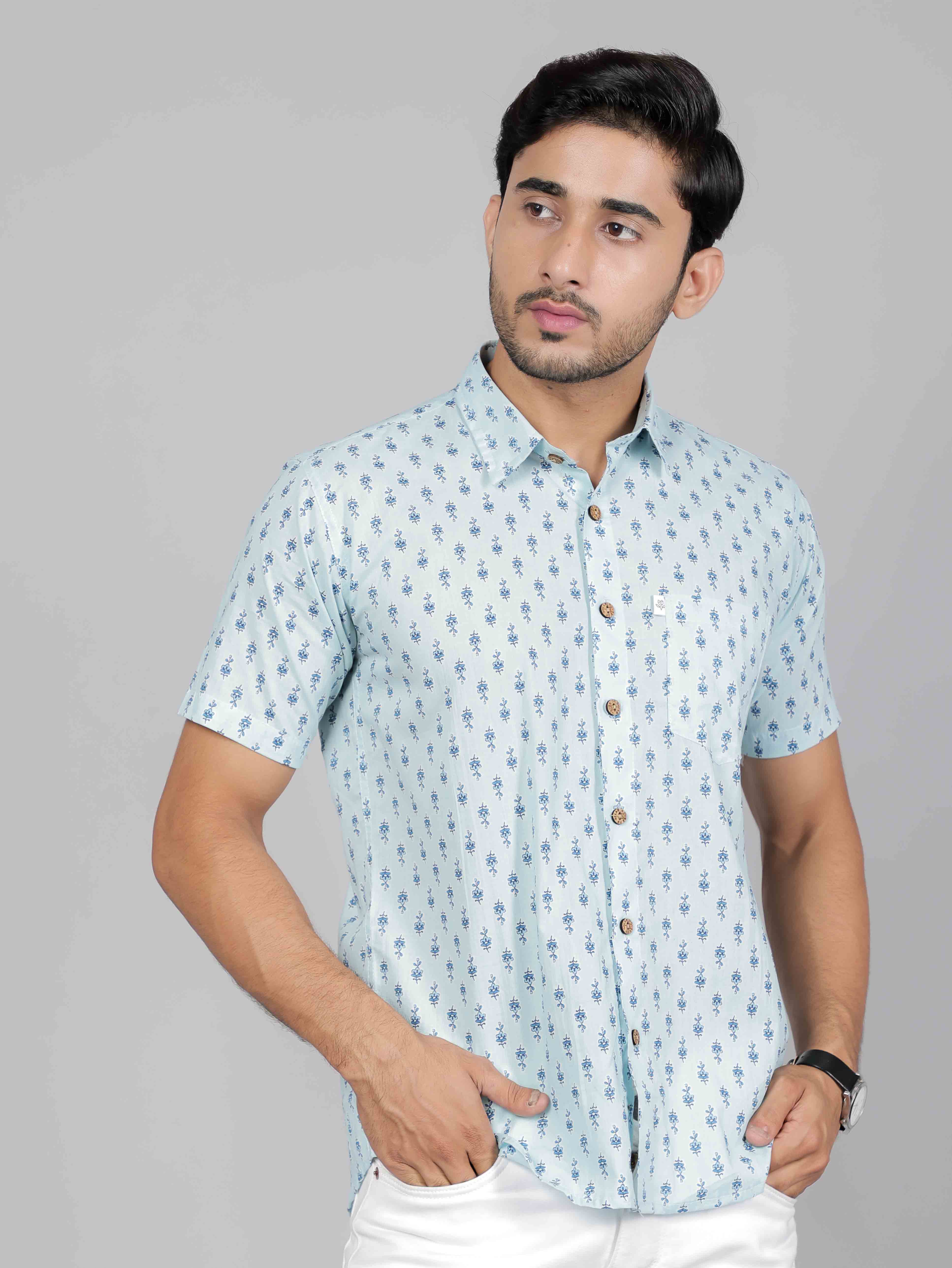 Men by House of Gulab Short Sleeves Cotton Shirt