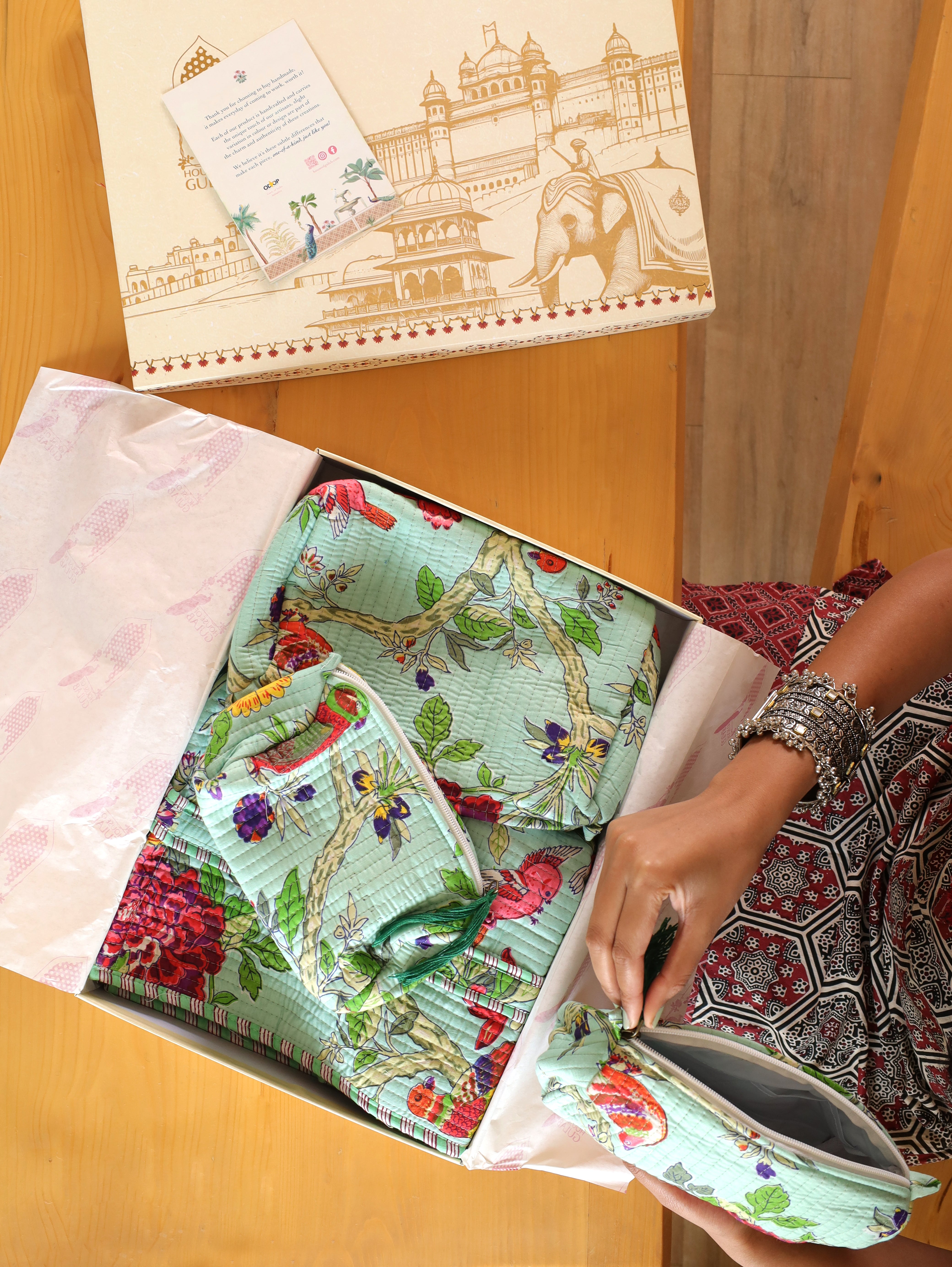 Diwali Gift Box – Stylish Tote Bag with 3 Coordinated Utility Pouches