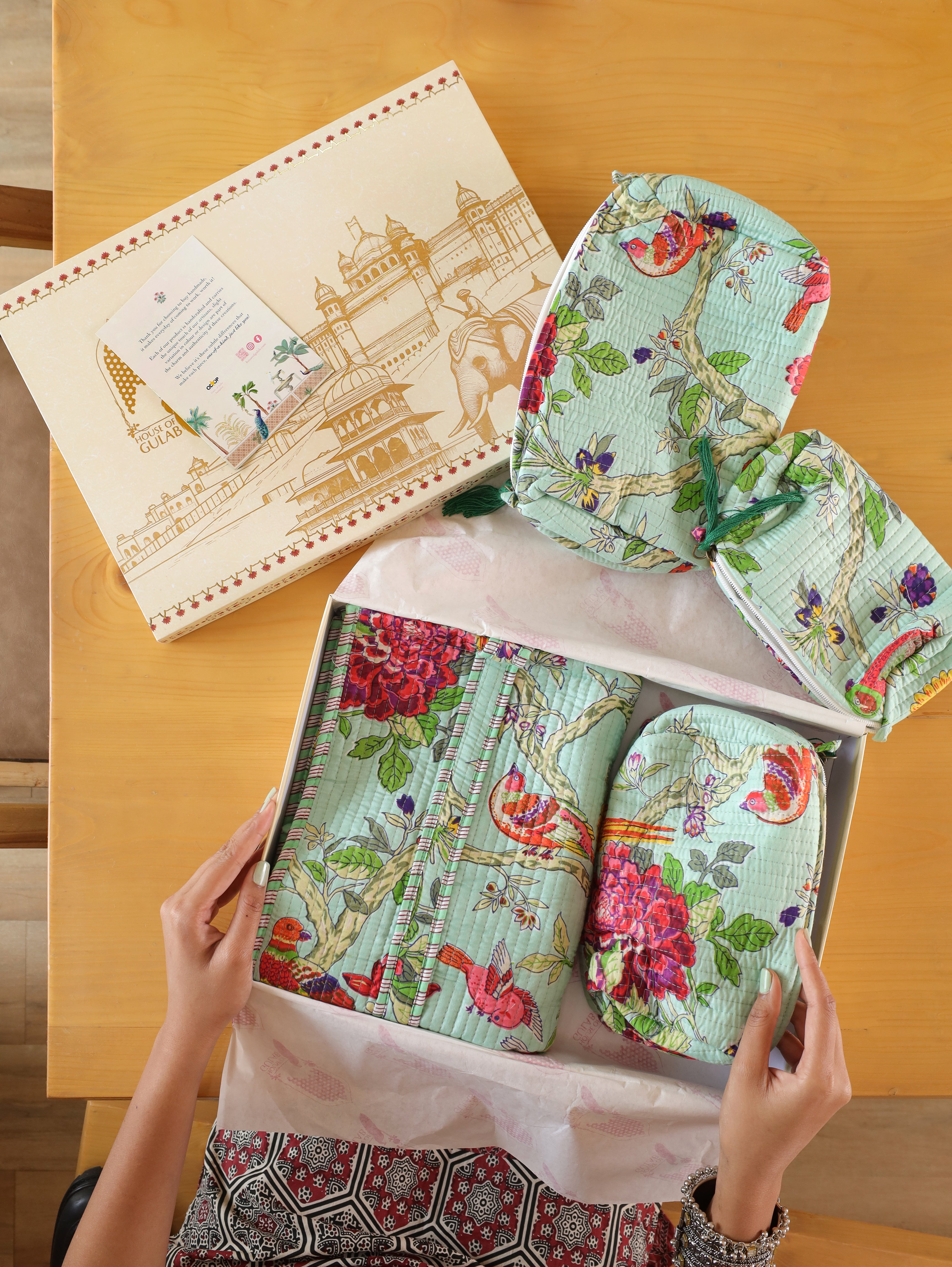 Diwali Gift Box – Stylish Tote Bag with 3 Coordinated Utility Pouches