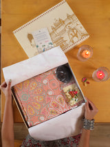Rakhi Gift Box – Premium Super King Cotton Bedsheet, 2 Rakhi & 6 Beaded Coasters