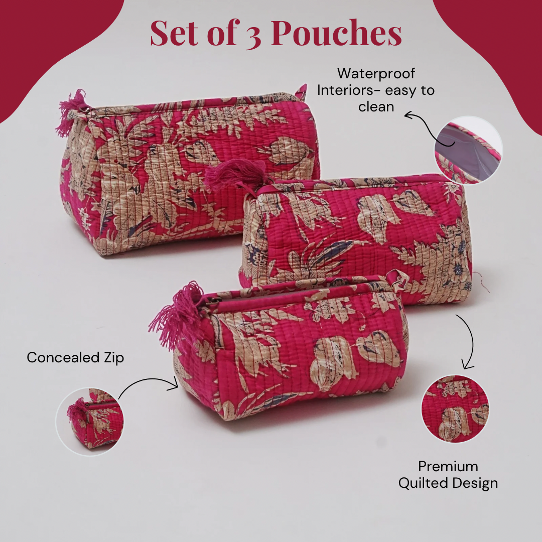 Set of 3 cosmetic bag/pouches with waterproof lining