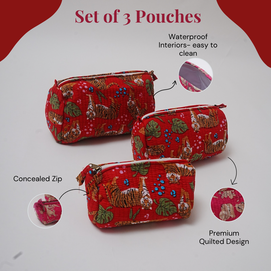 Set of 3 cosmetic bag/pouches with waterproof lining