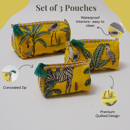 Set of 3 cosmetic bag/pouches with waterproof lining