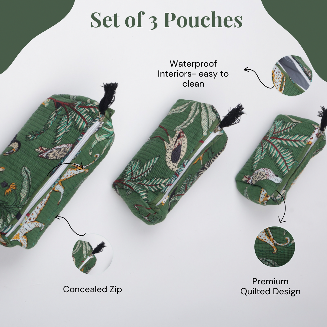 Set of 3 cosmetic bag/pouches with waterproof lining