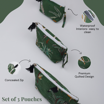 Set of 3 make-up pouches with waterproof lining