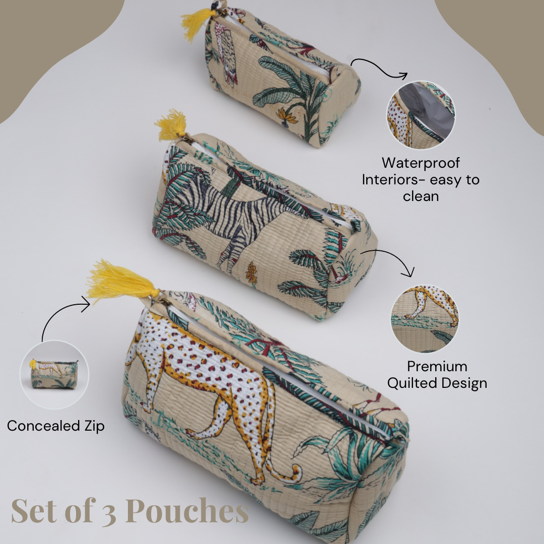 Set of 3 cosmetic bag/pouches with waterproof lining