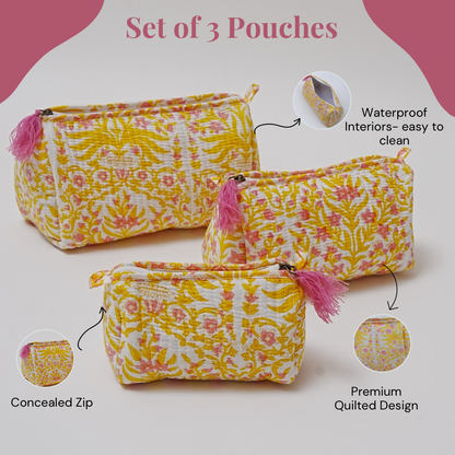 Set of 3 cosmetic bag/pouches with waterproof lining