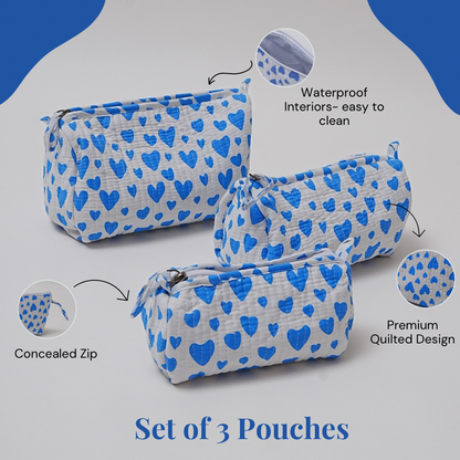 Set of 3 cosmetic bag/pouches with waterproof lining