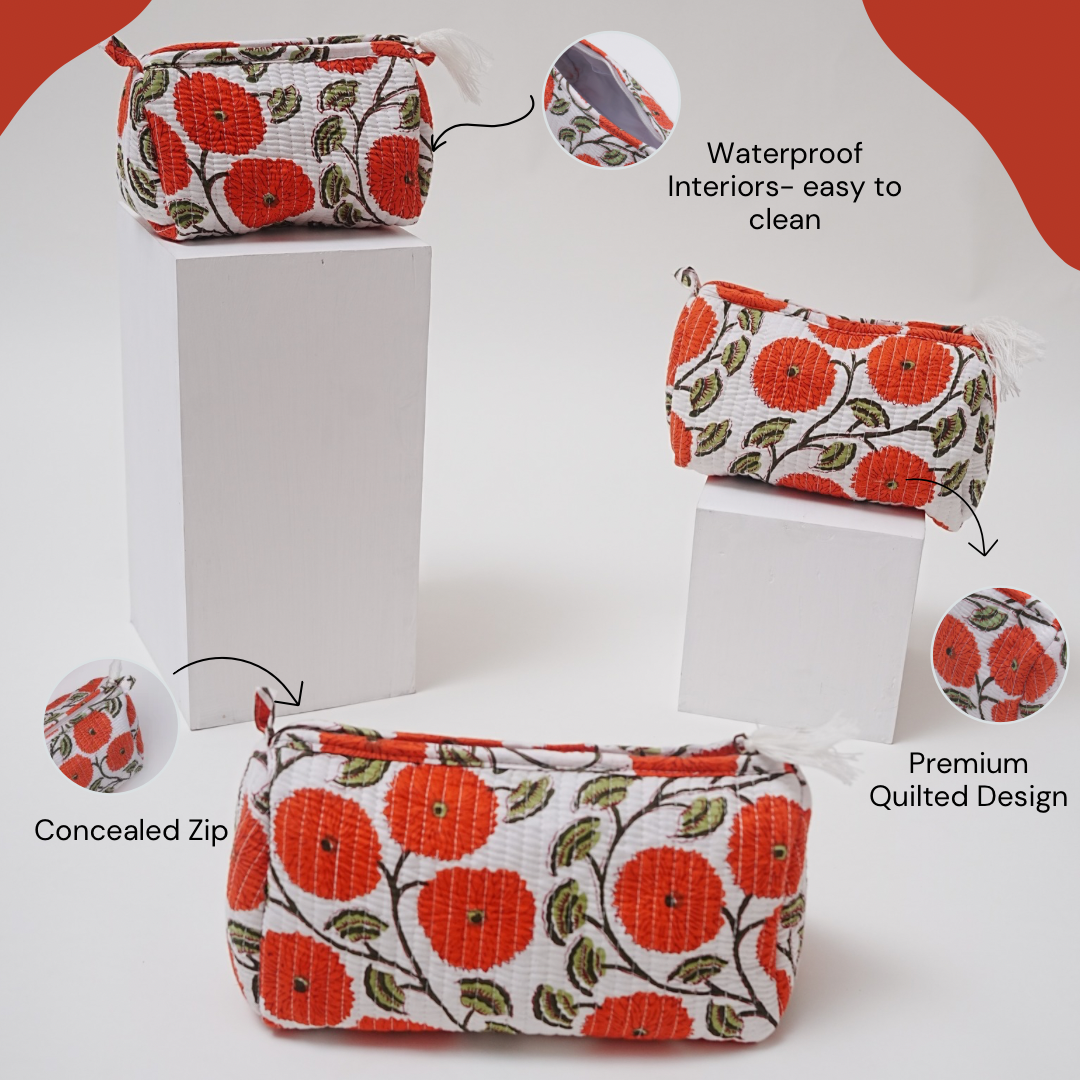 Set of 3 cosmetic bag/pouches with waterproof lining