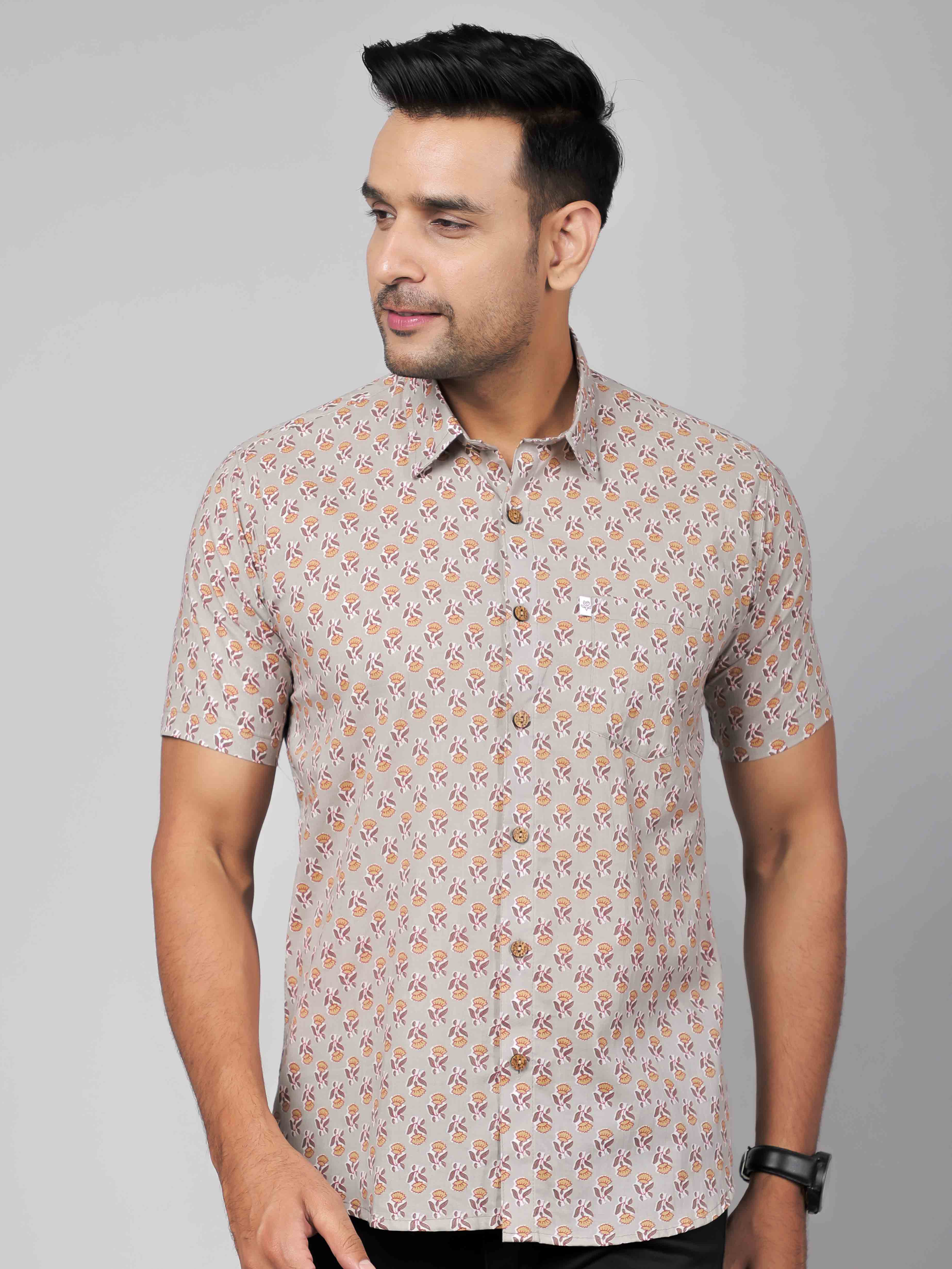 Men by House of Gulab Short Sleeves Cotton Shirt