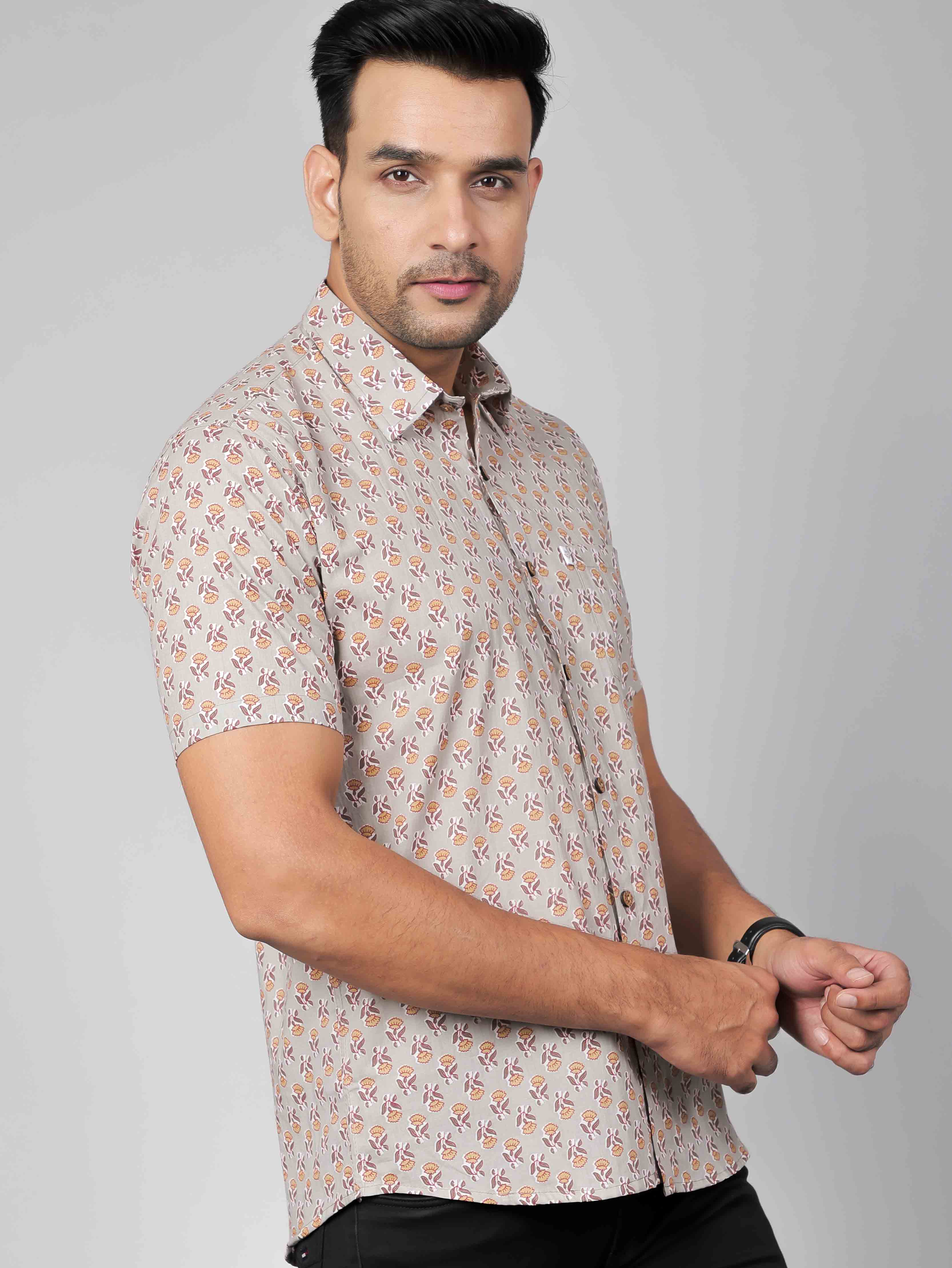 Men by House of Gulab Short Sleeves Cotton Shirt