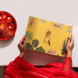 Diwali Gift Box | 1 Super Soft Percale Bedsheet, 1 Pair Door Hanging, 2 Metal Diyas, 2 Laddoo Candles
