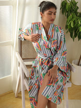 Cotton Kimono Handblock Printed Unisex Bathrobe - Free Size