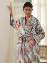 Cotton Kimono Handblock Printed Unisex Bathrobe - Free Size