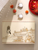 Diwali Gift Box | 1 Premium Super King Bedsheet, 1 Pair Door Hanging, 1 Metal Urli, 2 Laddoo Candles