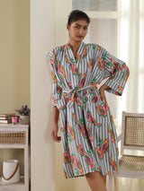 Cotton Kimono Handblock Printed Unisex Bathrobe - Free Size