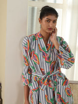 Cotton Kimono Handblock Printed Unisex Bathrobe - Free Size