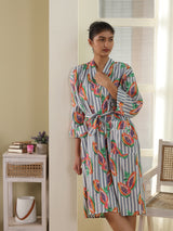 Cotton Kimono Handblock Printed Unisex Bathrobe - Free Size