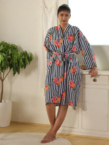 Cotton Kimono Handblock Printed Unisex Bathrobe - Free Size