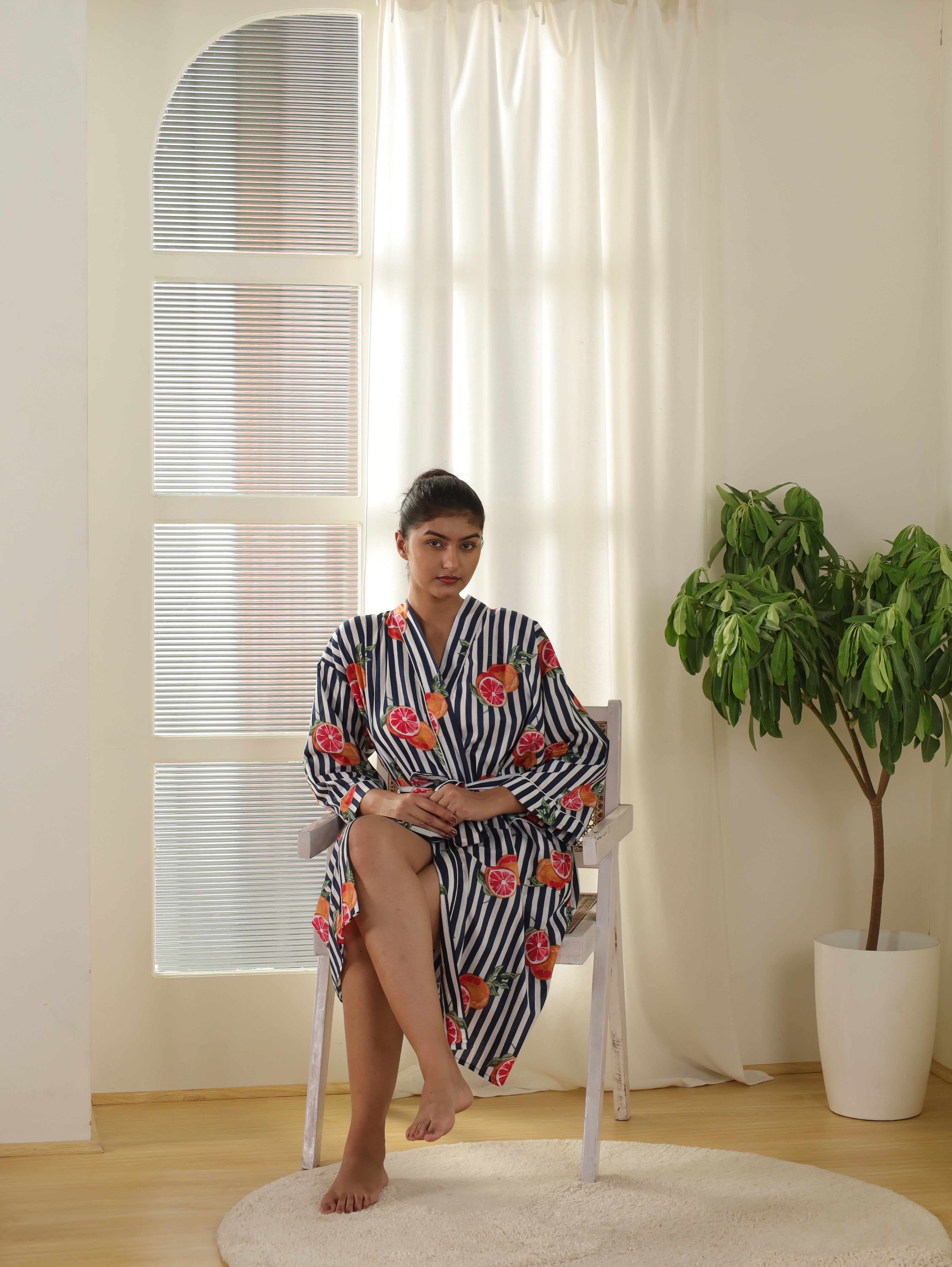 Cotton Kimono Handblock Printed Unisex Bathrobe - Free Size