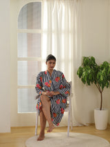Cotton Kimono Handblock Printed Unisex Bathrobe - Free Size