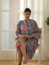 Cotton Kimono Handblock Printed Unisex Bathrobe - Free Size