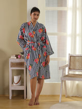 Cotton Kimono Handblock Printed Unisex Bathrobe - Free Size