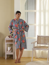 Cotton Kimono Handblock Printed Unisex Bathrobe - Free Size